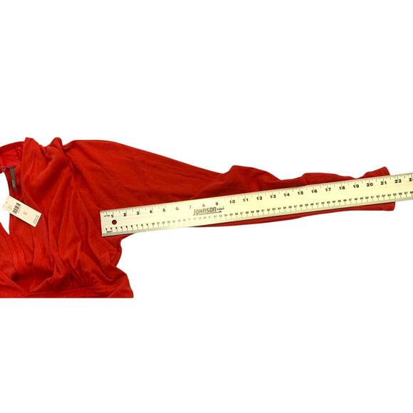 Anthropologie Womens Dress Red V-Neck Ruched Size XL Mesh Midi Fitted Pullover - Picture 10 of 16